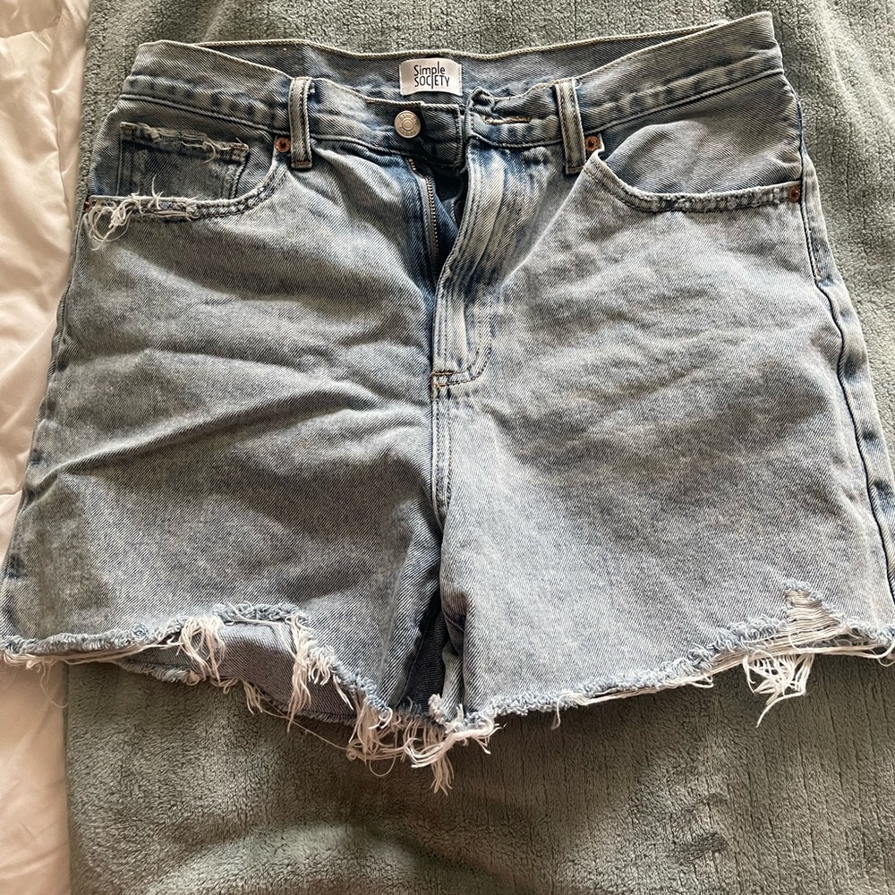 Society Light Blue Distressed Denim Shorts